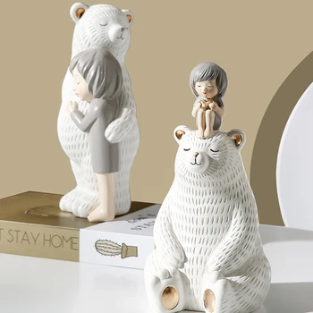 Креативные статуэтки медведя и девочки из смолы, Миниатюрные украшения для входа в гостиную, для рабочего стола в офисе, Украшения для дома, Милые подарки
