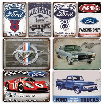 Винтажный автомобильный Плакат Ford Mustang Shelby Cobra, Металлическая Вывеска, Украшения для домашней комнаты, Декор стен Гаража, Табличка, Плакат, Металлическая Пластина