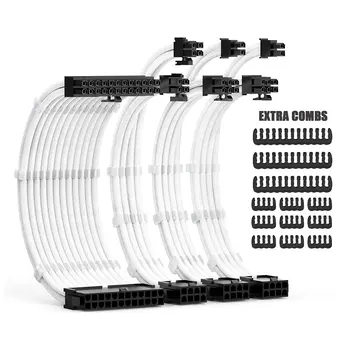 Комплект удлинителей кабеля блока питания 30 см с кабельными гребнями Удлинитель кабеля питания 24Pin 8Pin (4 + 4) 8Pin (6P + 2P) для питания ATX